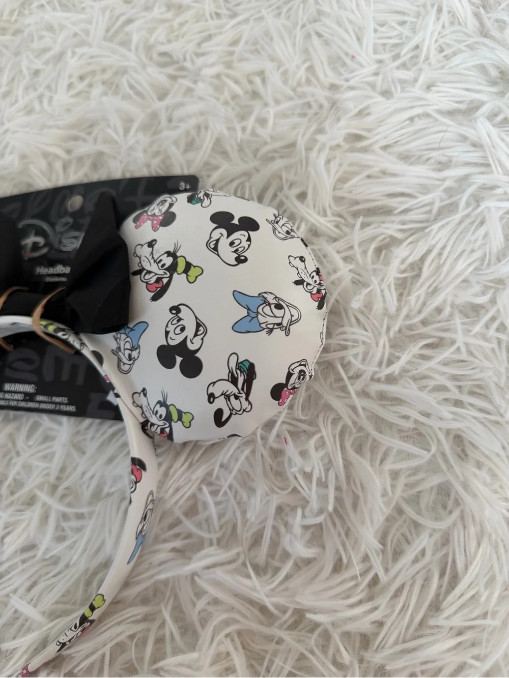 Disney White Headband with Black Bow and Colorful Character Accents